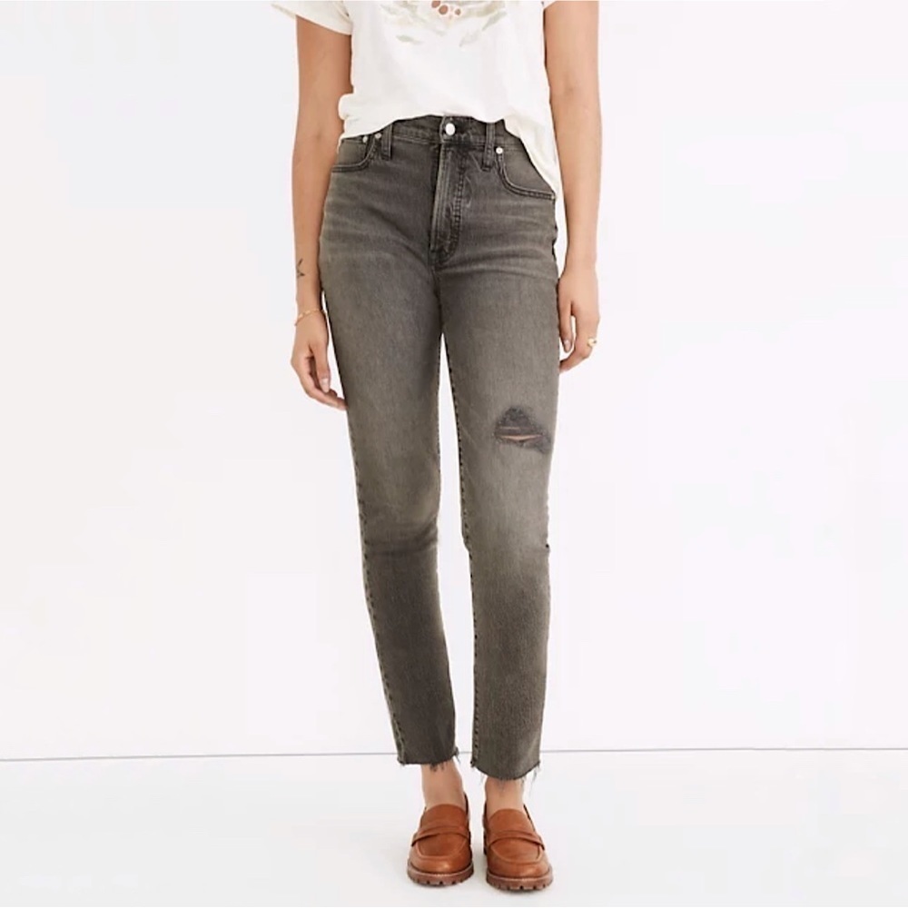Madewell The Perfect Vintage Jean High Rise Knee Rip Cosner Washed Black 24